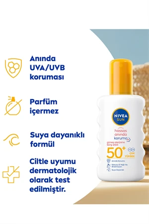 Nivea Sun Güneş Alerjisine Karşı Güneş Spreyi SPF 50+ – 200 ml | Hassas Ciltler İçin Yüksek Koruma | Suya Dayanıklı, Parfümsüz - Resim 2