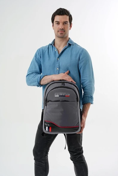 Cambridge Polo Club Unisex Şık Çok Gözlü Günlük Sırt Çantası - Okul Çantası Gri - 4
