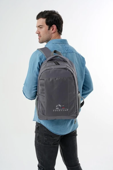 Cambridge Polo Club Unisex Çok Gözlü Günlük Sırt Çantası - Okul Çantası Gri - Resim 6