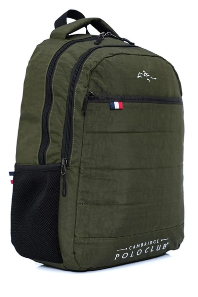 Cambridge Polo Club Minimalist Tasarım Unisex Çok Günlük Gözlü Sırt Çantası - Okul Çantası Haki - 2