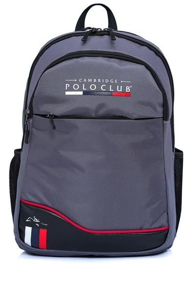 Cambridge Polo Club Unisex Şık Çok Gözlü Günlük Sırt Çantası - Okul Çantası Gri - 1