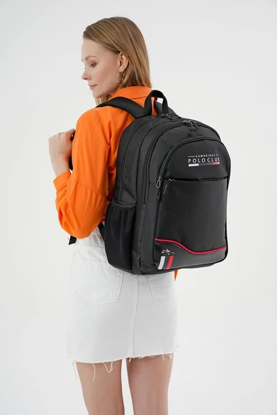 Cambridge Polo Club Unisex Şık Çok Gözlü Günlük Sırt Çantası - Okul Çantası Siyah - Resim 5