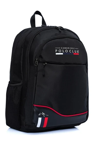 Cambridge Polo Club Unisex Şık Çok Gözlü Günlük Sırt Çantası - Okul Çantası Siyah - Resim 2