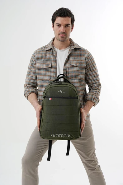 Cambridge Polo Club Minimalist Tasarım Unisex Çok Günlük Gözlü Sırt Çantası - Okul Çantası Haki - 6