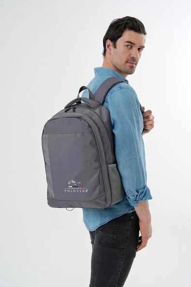 Cambridge Polo Club Unisex Çok Gözlü Günlük Sırt Çantası - Okul Çantası Gri - Resim 8