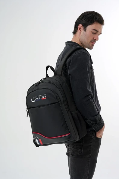 Cambridge Polo Club Unisex Şık Çok Gözlü Günlük Sırt Çantası - Okul Çantası Siyah - Resim 6