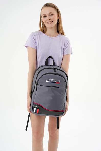 Cambridge Polo Club Unisex Şık Çok Gözlü Günlük Sırt Çantası - Okul Çantası Gri - 7