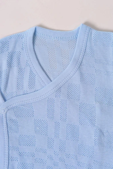 Uzun Kol Kundaklı Body Kare Desen Klimalı Kumaş Mavi - Resim 2