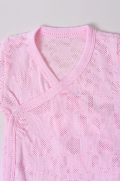 Uzun Kol Kundaklı Body Kare Desen Klimalı Kumaş Pembe - Resim 3