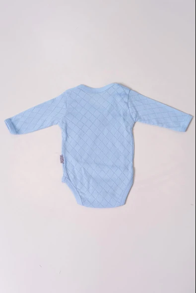 Uzun Kol Kundaklı Body Baklava Desen Klimalı Kumaş Mavi - Resim 4