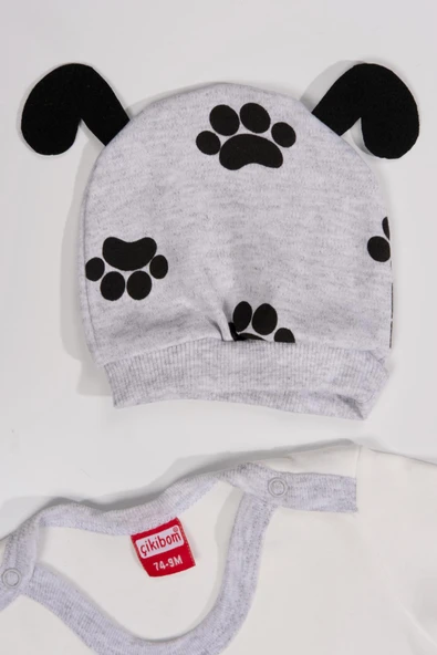 Köpek Baskılı Erkek Bebek 3'lü Body Takım Gri - Resim 4