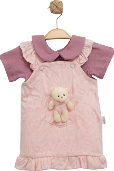 Ayıcık Detaylı Fırfırlı Kız Bebek Elbise Mürdüm - 1