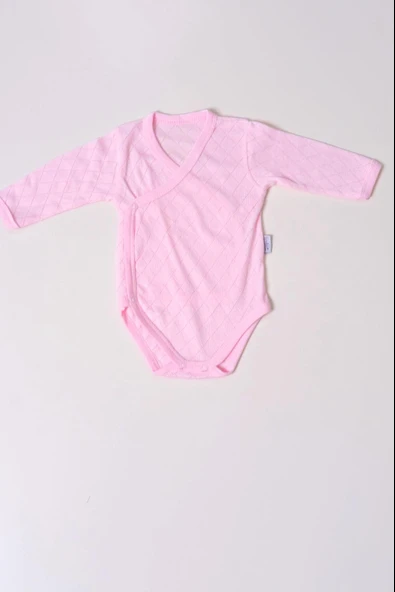 Uzun Kol Kundaklı Body Baklava Desen Klimalı Kumaş Pembe ürün görseli