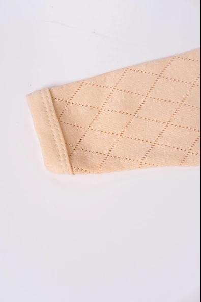 Uzun Kol Kundaklı Body Baklava Desen Klimalı Kumaş Bej - Resim 4