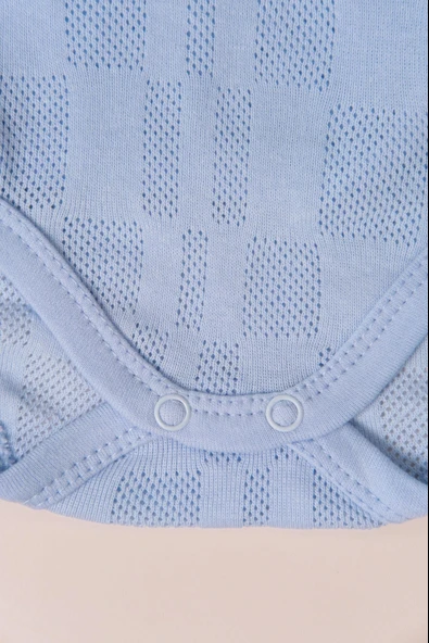 Uzun Kol Kundaklı Body Kare Desen Klimalı Kumaş Mavi - Resim 3