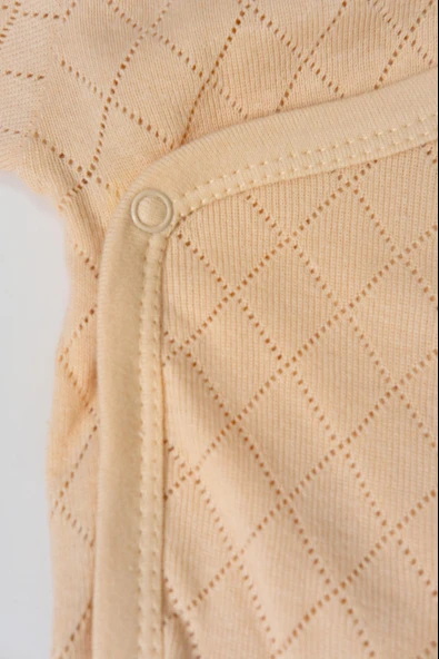 Uzun Kol Kundaklı Body Baklava Desen Klimalı Kumaş Bej - Resim 5