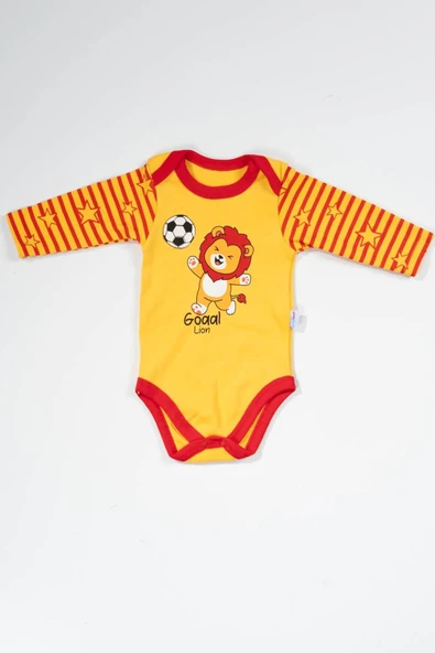 Aslan Baskılı Sarı Uzun Kollu Bebek Body - Resim 2