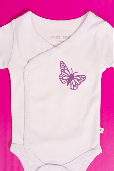 Kruvaze Uzun Kollu Kelebek Detaylı Bebek Body Lila - Resim 5