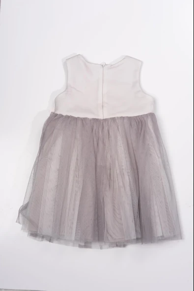 Çiçek Detaylı Tüllü Kız Çocuk Abiye Elbise Bej - Resim 2