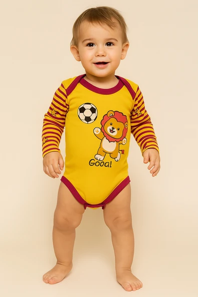 Aslan Baskılı Sarı Uzun Kollu Bebek Body ürün görseli