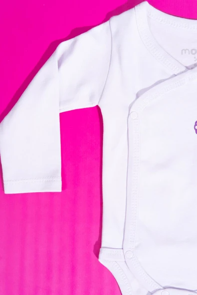 Kruvaze Uzun Kollu Kelebek Detaylı Bebek Body Lila - Resim 4