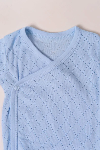 Uzun Kol Kundaklı Body Baklava Desen Klimalı Kumaş Mavi - Resim 2