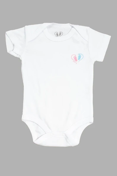 Kalp Baskılı  Pamuklu Kısa Kol Bebek Body  Beyaz ürün görseli