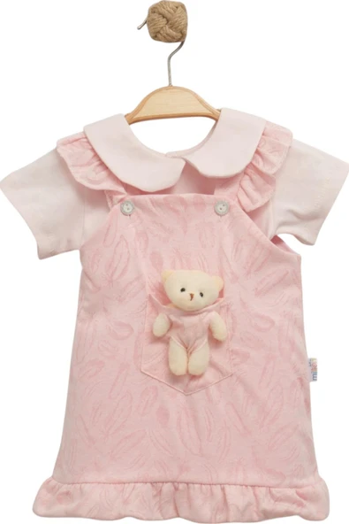 Ayıcık Detaylı Fırfırlı Kız Bebek Elbise Pembe ürün görseli 1