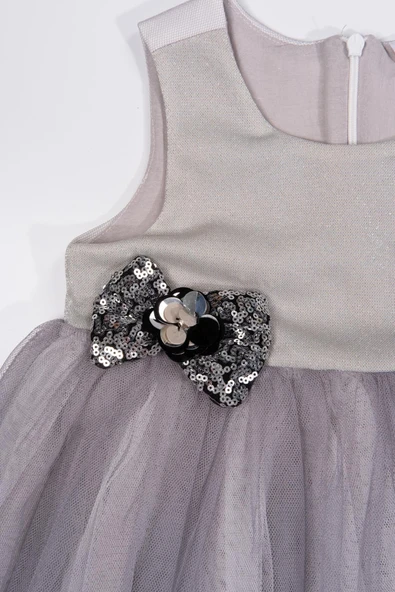 Çiçek Detaylı Tüllü Kız Çocuk Abiye Elbise Bej - Resim 5