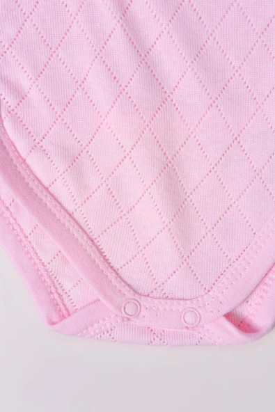 Uzun Kol Kundaklı Body Baklava Desen Klimalı Kumaş Pembe - Resim 4