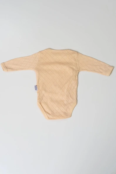 Uzun Kol Kundaklı Body Baklava Desen Klimalı Kumaş Bej - Resim 3