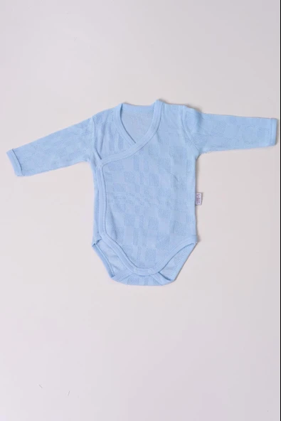 Uzun Kol Kundaklı Body Kare Desen Klimalı Kumaş Mavi ürün görseli