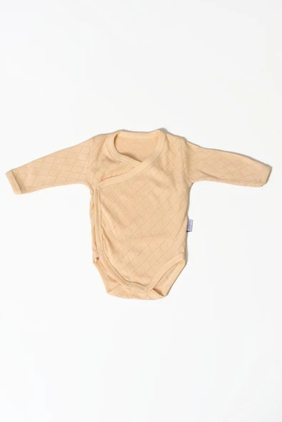 Uzun Kol Kundaklı Body Baklava Desen Klimalı Kumaş Bej ürün görseli