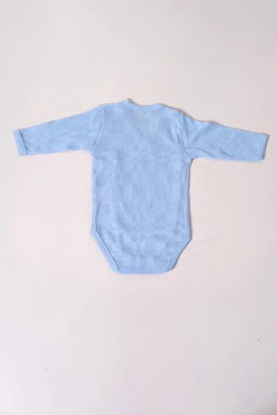 Uzun Kol Kundaklı Body Kare Desen Klimalı Kumaş Mavi - Resim 5