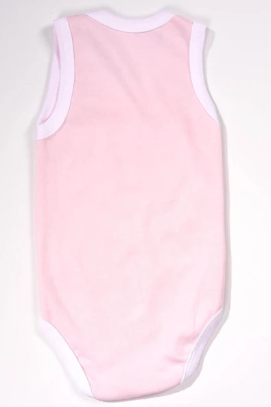 Unisex Toz Pembe Body Çıtçıtlı Bisiklet Yaka Atlet Kol Beyaz - Resim 2