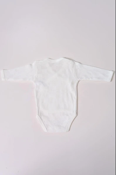 Uzun Kol Kundaklı Body Kare Desen Klimalı Kumaş Beyaz - Resim 2