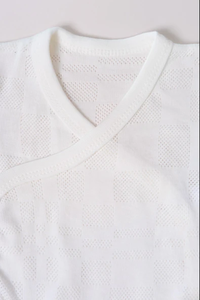 Uzun Kol Kundaklı Body Kare Desen Klimalı Kumaş Beyaz - Resim 6