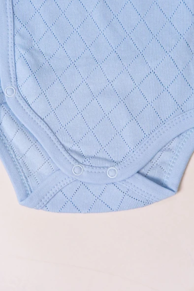 Uzun Kol Kundaklı Body Baklava Desen Klimalı Kumaş Mavi - Resim 3