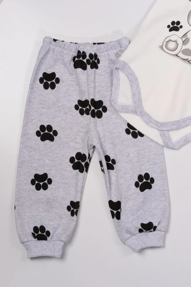 Köpek Baskılı Erkek Bebek 3'lü Body Takım Gri - Resim 3