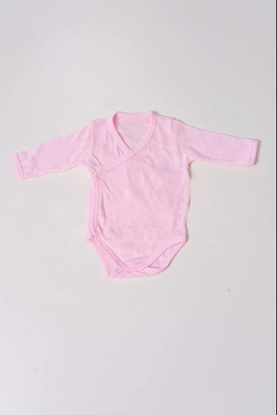 Uzun Kol Kundaklı Body Kare Desen Klimalı Kumaş Pembe ürün görseli