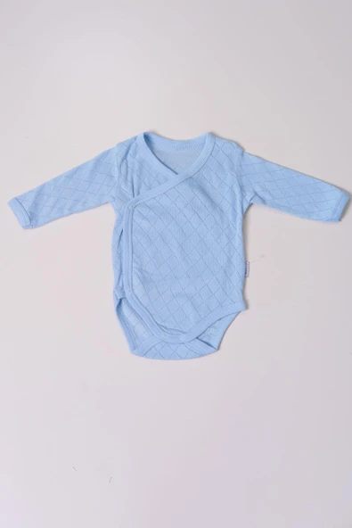 Uzun Kol Kundaklı Body Baklava Desen Klimalı Kumaş Mavi ürün görseli