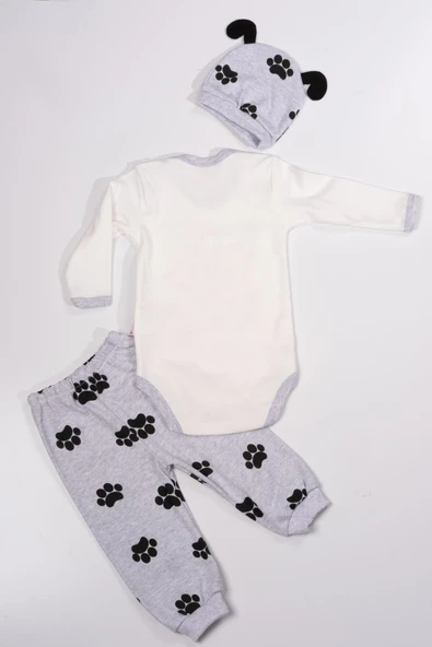 Köpek Baskılı Erkek Bebek 3'lü Body Takım Gri - Resim 2