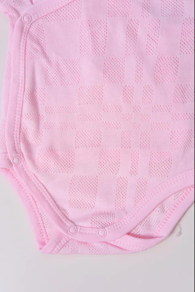 Uzun Kol Kundaklı Body Kare Desen Klimalı Kumaş Pembe - Resim 4