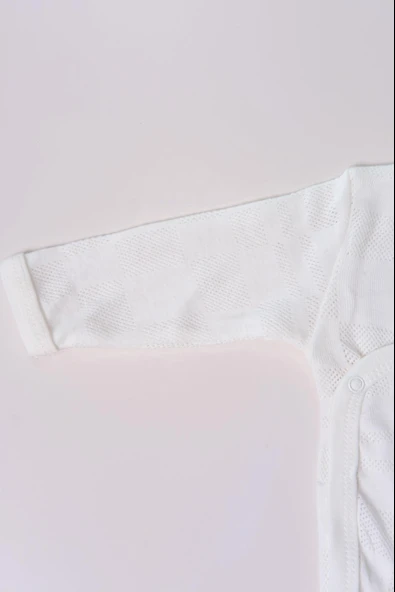 Uzun Kol Kundaklı Body Kare Desen Klimalı Kumaş Beyaz - Resim 3