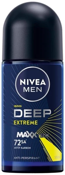 NIVEA MEN Erkek Roll-on Deodorant Deep Extreme 50ml, 72 Saat Anti-perspirant Ter Koruma, Yeni Enerji