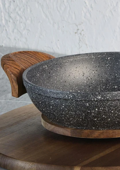 Granit Kaplama Sahan - Alüminyum Döküm, Ahşap Kulplu Sahan -18 CM - 3