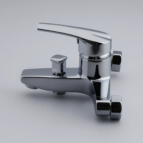 Premium Tek Kollu Aç Kapa Krom Banyo Bataryası Duvar Tipi Armatür Modern Tasarım Sıcak Soğuk Ayarlı - Resim 2