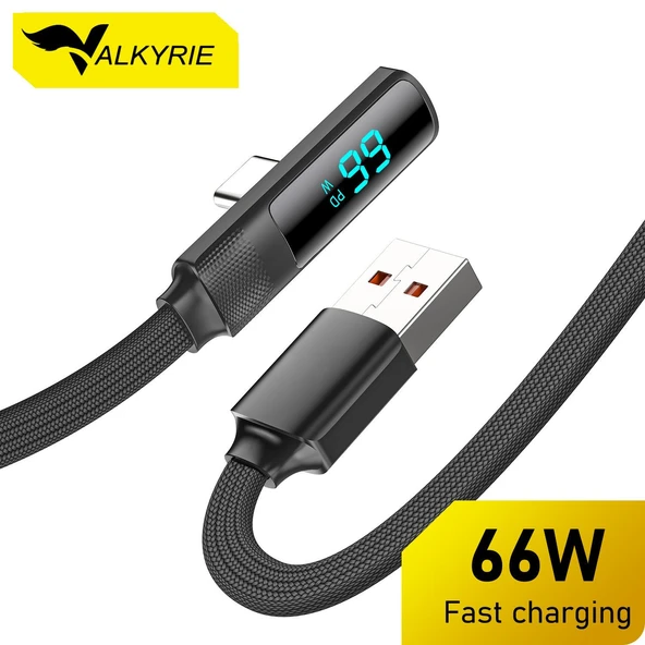 Valkyrie 66W Hızlı Şarj Kablosu – LED Ekranlı Type-C To USB Data Vertical Yatay Kablo 130cm - 2