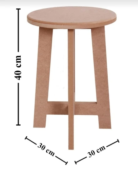 Boyanabilir Ahşap MDF Yuvarlak Demonte Tabure 30x40 cm