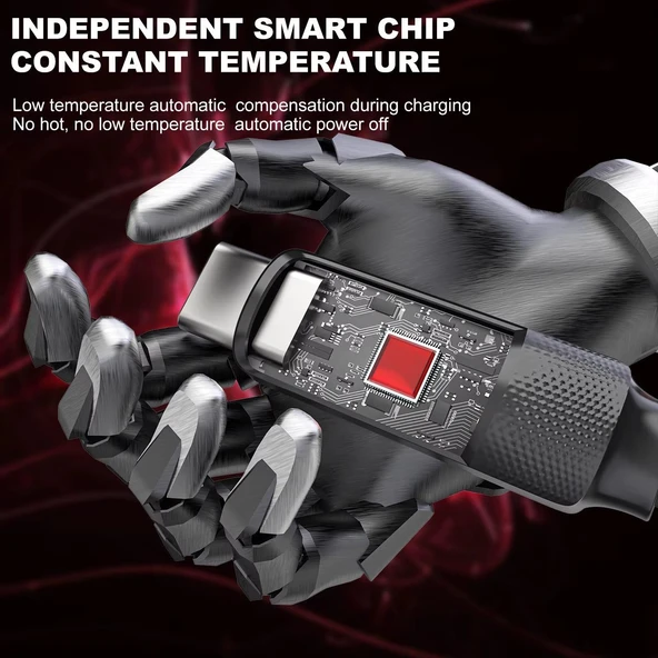 Valkyrie 66W Hızlı Şarj Kablosu – LED Ekranlı Type-C To USB Data Vertical Yatay Kablo 130cm - 5